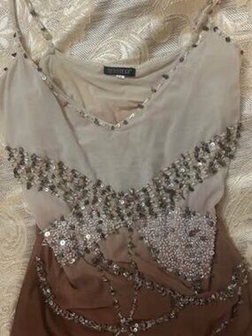 Ombre Beaded Mesh Camisole, Size M